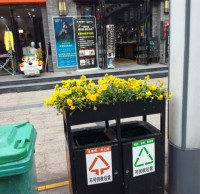 環(huán)衛(wèi)分類垃圾桶上栽花，成為城市風(fēng)景線