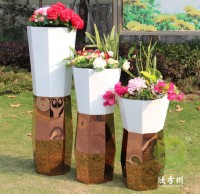 菱形噴塑白色玫瑰金不銹鋼花盆組合